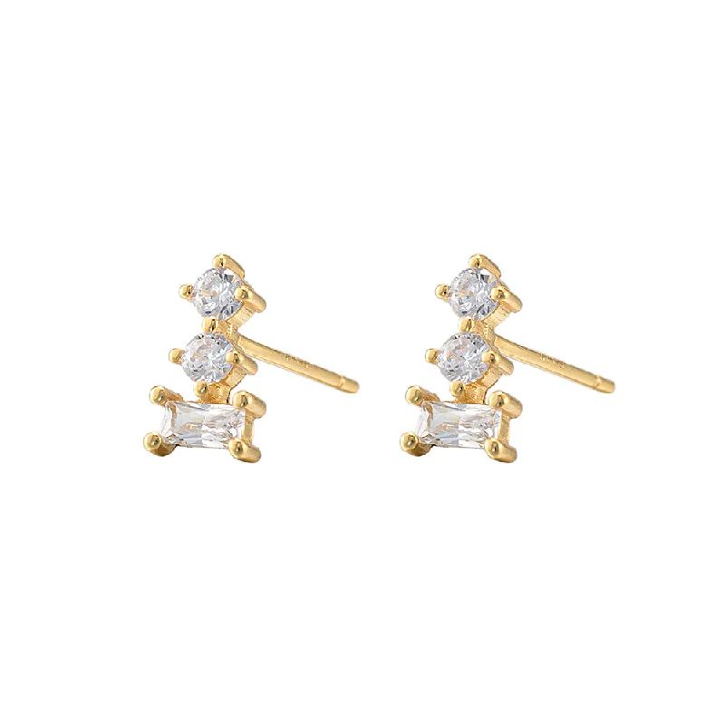 Sterling Silver Triple Zirconia Stud Earrings