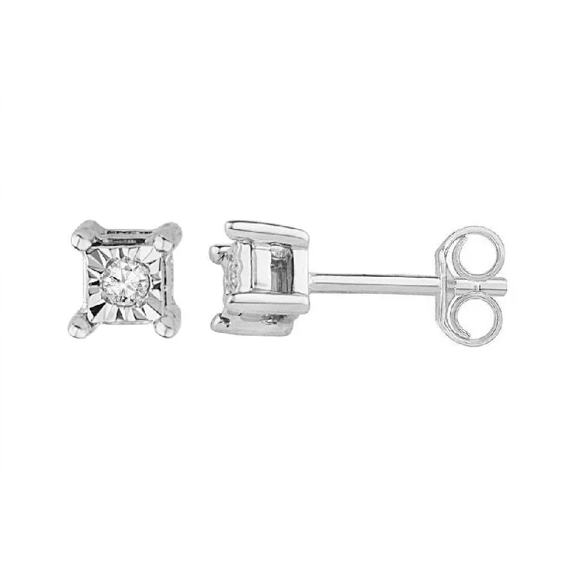 Solitaire Diamond Stud Earrings, White Gold or Silver