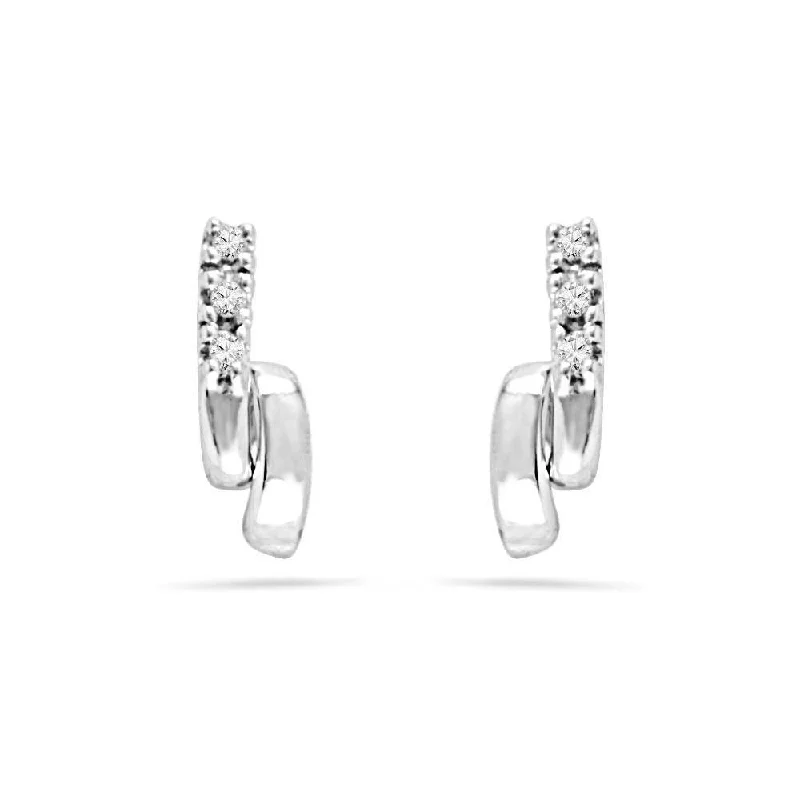 Triple Diamond Stud Earrings, White Gold or Silver