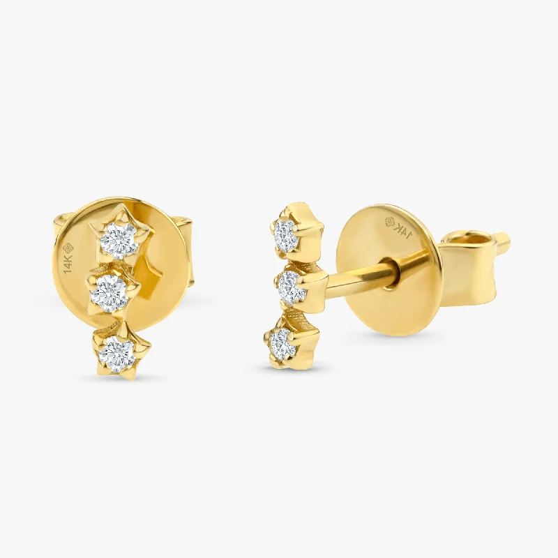 Dainty Triple Diamond Star Studs, Vega