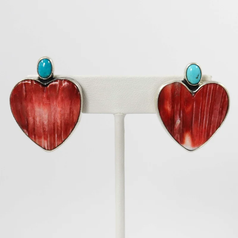 Turquoise and Shell Heart Earrings