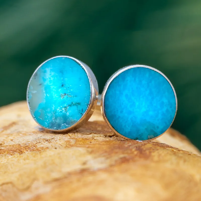 Genuine Turquoise Stud Earrings In Sterling Silver