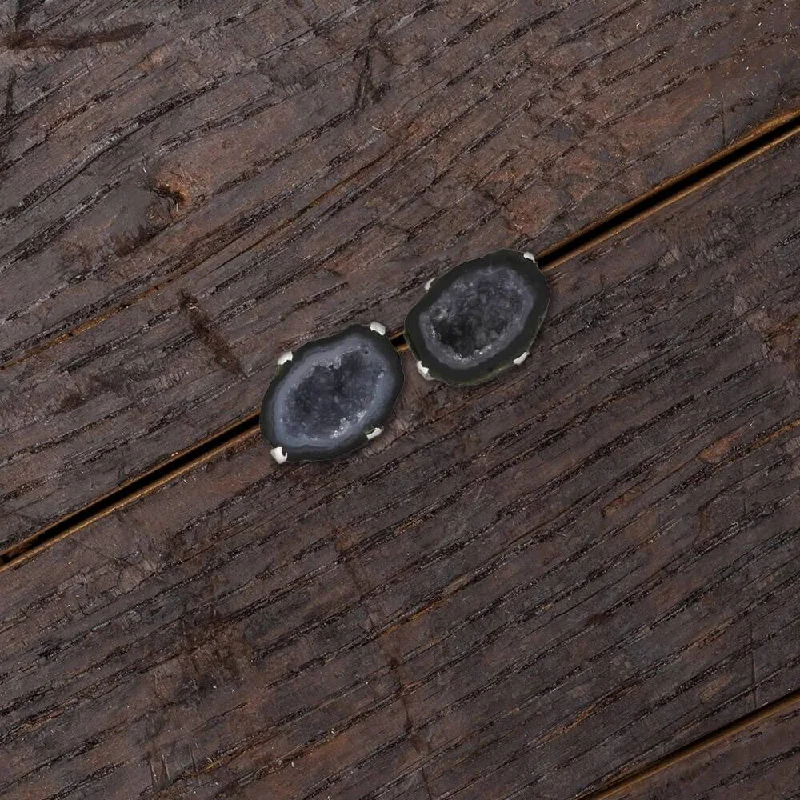 Unique Geode Stud Earrings, Petite Studs in Silver