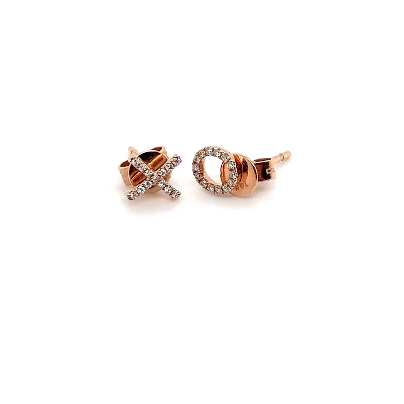 'XO' Mini Studs 14kt Rose Gold with Diamonds